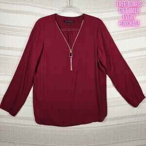 Zac & Rachel Maroon Long Sleeve Zip Front Blouse Top Size L NEW
